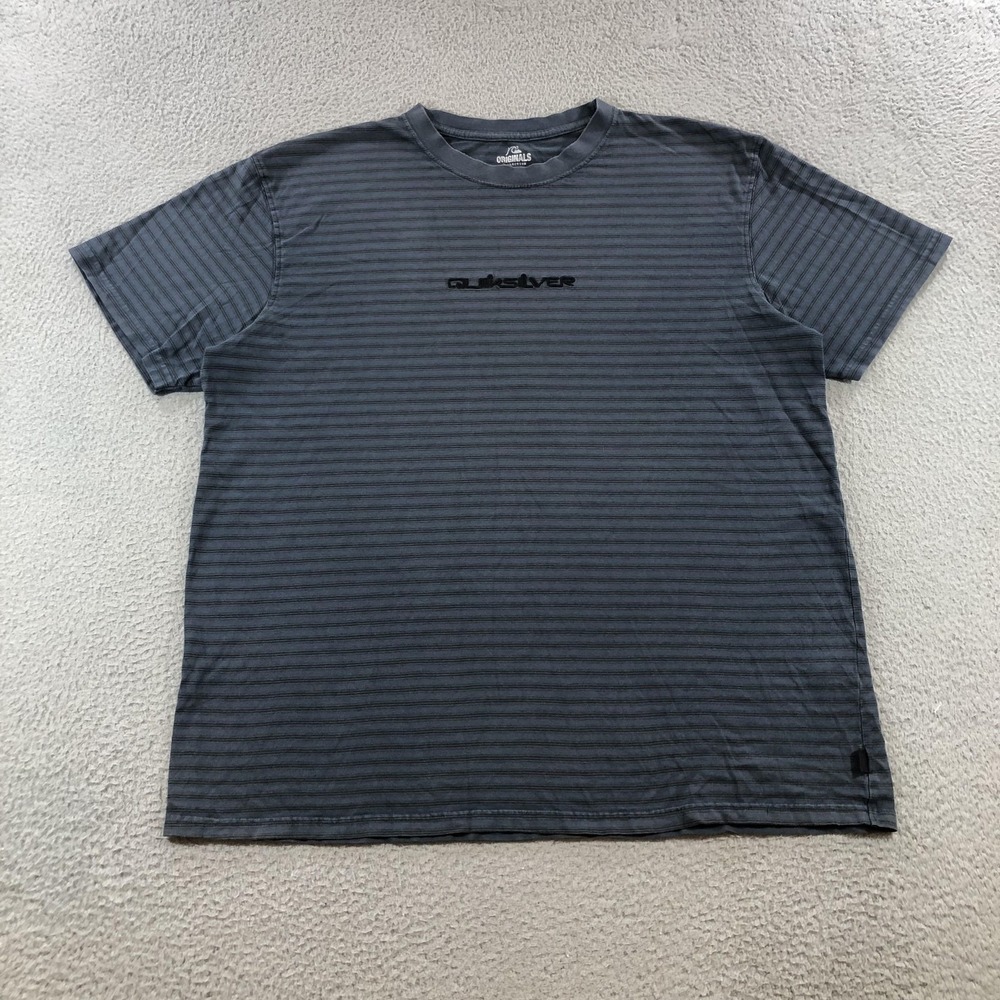 Quiksilver Shirt Mens 2XL Gray Black Originals Collection Stripe Cotton Tee Y2K